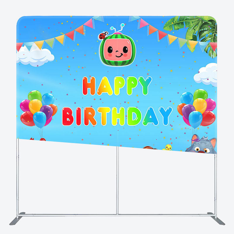 Aperturee - Aperturee Cartoon Family Fabric Backdrop Cover for Birthday Party