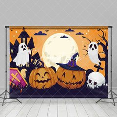 Aperturee - Aperturee Cartoon Ghosts Pumpkins Full Moon Halloween Backdrop