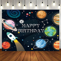 Aperturee - Aperturee Cartoon Planet Rocket Space Boy Birthday Backdrop