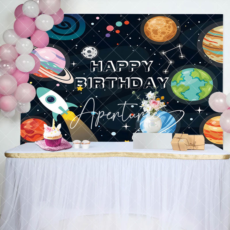 Aperturee - Aperturee Cartoon Planet Rocket Space Boy Birthday Backdrop