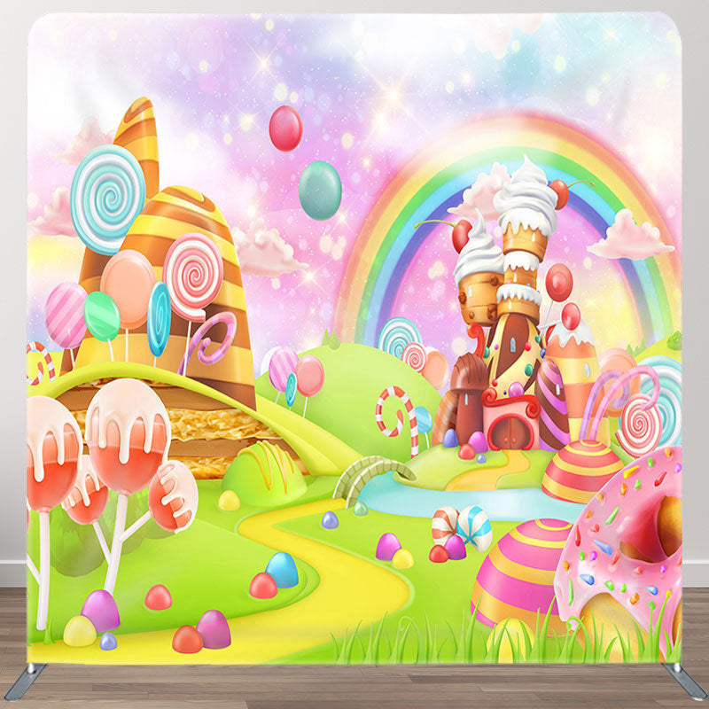 Aperturee - Aperturee Cartoon Rainbow Candy Fabric Backdrop Cover for Birthday