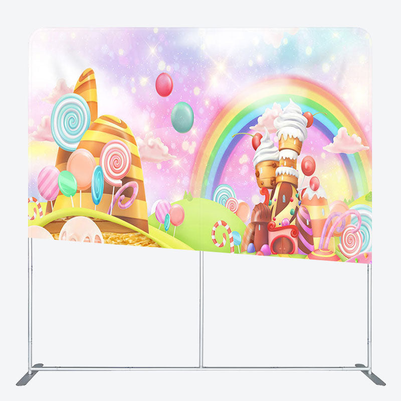 Aperturee - Aperturee Cartoon Rainbow Candy Fabric Backdrop Cover for Birthday