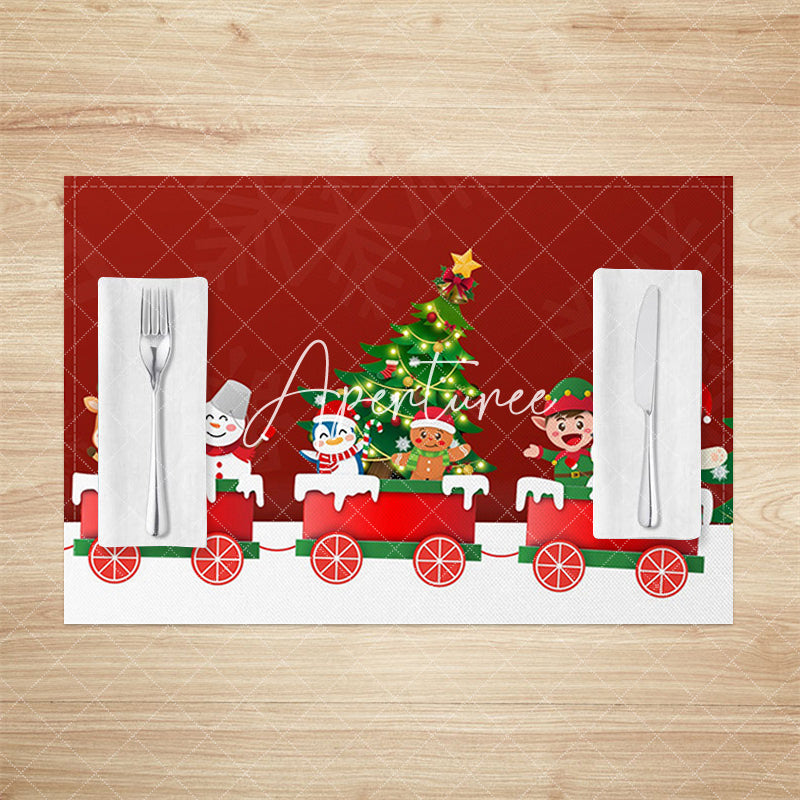 Aperturee - Aperturee Cartoon Red Christmas Train Snow Set Of 4 Placemats