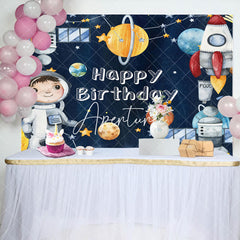 Aperturee - Aperturee Cartoon Space Cosmonaut Rocket Birthday Backdrop