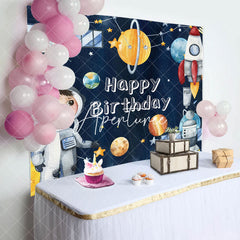 Aperturee - Aperturee Cartoon Space Cosmonaut Rocket Birthday Backdrop