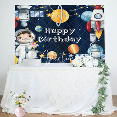 Aperturee - Aperturee Cartoon Space Cosmonaut Rocket Birthday Backdrop