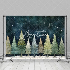 Aperturee - Aperturee Cartoon Starry Night Sky Forest Christmas Backdrop