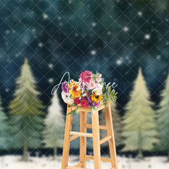 Aperturee - Aperturee Cartoon Starry Night Sky Forest Christmas Backdrop