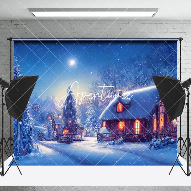 Aperturee - Aperturee Cartoon Winter Outdoor House Snow Scene Backdrop