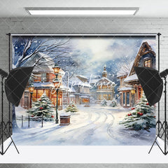 Aperturee - Aperturee Cartoon Winter Outdoor Town Snow Scene Backdrop