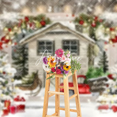 Aperturee - Aperturee Cartoon Wooden House Snowman Merry Christmas Backdrop