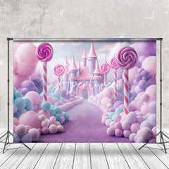 Aperturee - Aperturee Castle Candyland Pink Balloons Cake Smash Backdrop