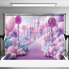 Aperturee - Aperturee Castle Candyland Pink Balloons Cake Smash Backdrop