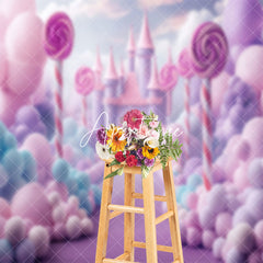 Aperturee - Aperturee Castle Candyland Pink Balloons Cake Smash Backdrop