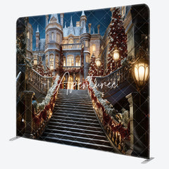 Aperturee - Aperturee Castle Christmas Stairway Square Tension Backdrop