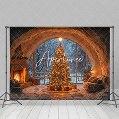 Aperturee - Aperturee Cave Style Fireplace Window Light Xmas Tree Backdrop