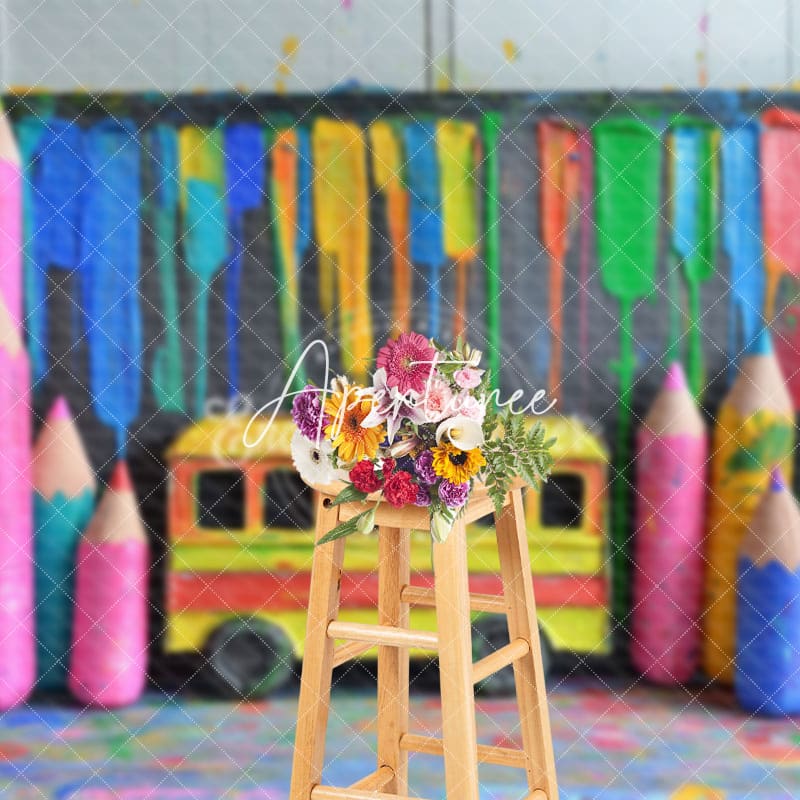 Aperturee - Aperturee Chalkboard Colorful Pens Back To School Studio Backdrop