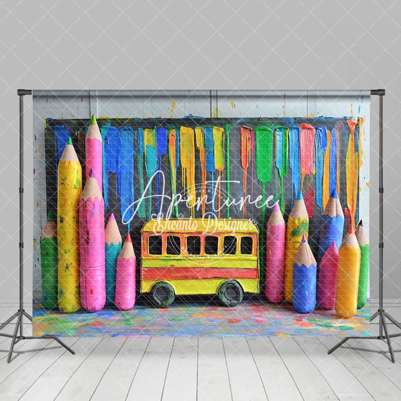 Aperturee - Aperturee Chalkboard Colorful Pens Back To School Studio Backdrop