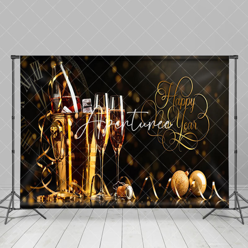 Aperturee - Aperturee Champagne Bucket Clock Happy New Year Photo Backdrop