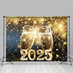 Aperturee - Aperturee Champagne Glass Golden Sparkle 2025 New Year Backdrop