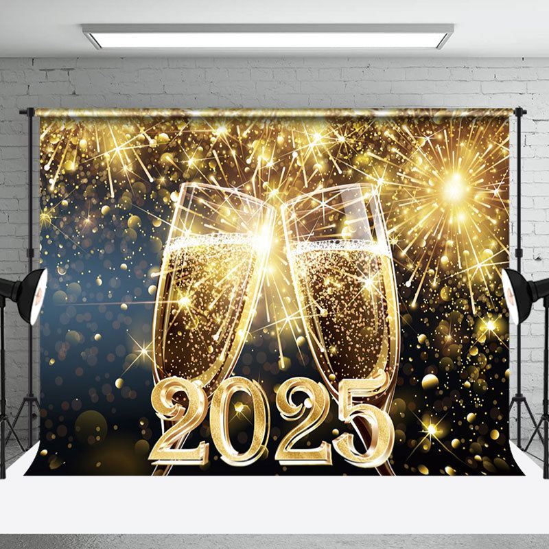 Aperturee - Aperturee Champagne Glass Golden Sparkle 2025 New Year Backdrop