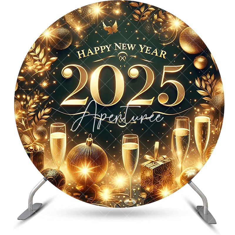 Aperturee - Aperturee Champagne Shiny New Year 2025 Round Party Backdrop