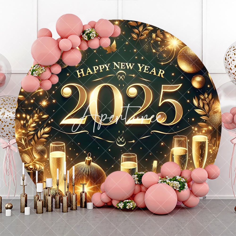 Aperturee - Aperturee Champagne Shiny New Year 2025 Round Party Backdrop