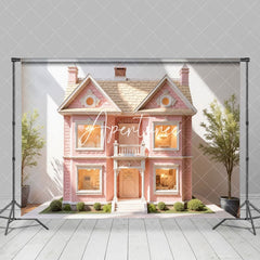 Aperturee - Aperturee Charm Pink House Model Garden Path Sunlit Backdrop