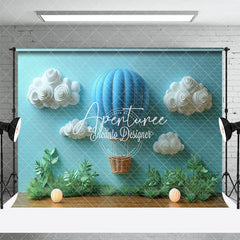 Aperturee - Aperturee Charming Blue Hot Air Balloon Birthday Backdrop