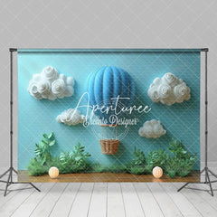 Aperturee - Aperturee Charming Blue Hot Air Balloon Birthday Backdrop