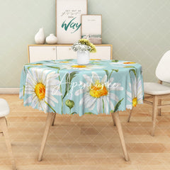 Aperturee - Aperturee Charming Daisy Pattern White Petals Blue Tablecloth