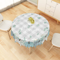 Aperturee - Aperturee Charming Watercolor Pumpkin Green Leaves Tablecloth