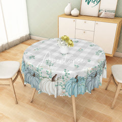 Aperturee - Aperturee Charming Watercolor Pumpkin Green Leaves Tablecloth