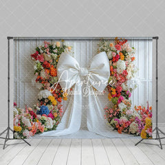 Aperturee - Aperturee Charming White Bow Color Floral Wedding Backdrop