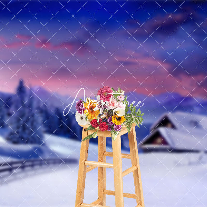 Aperturee - Aperturee Charming Winter Wonderlands Cabin Scene Backdrop