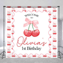 Aperturee - Aperturee Cherry Bow Tie Custom Name 1st Birthday Backdrop