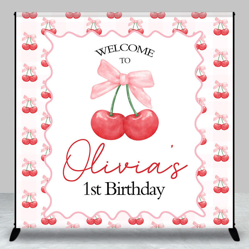 Aperturee - Aperturee Cherry Bow Tie Custom Name 1st Birthday Backdrop