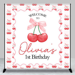 Aperturee - Aperturee Cherry Bow Tie Custom Name 1st Birthday Backdrop