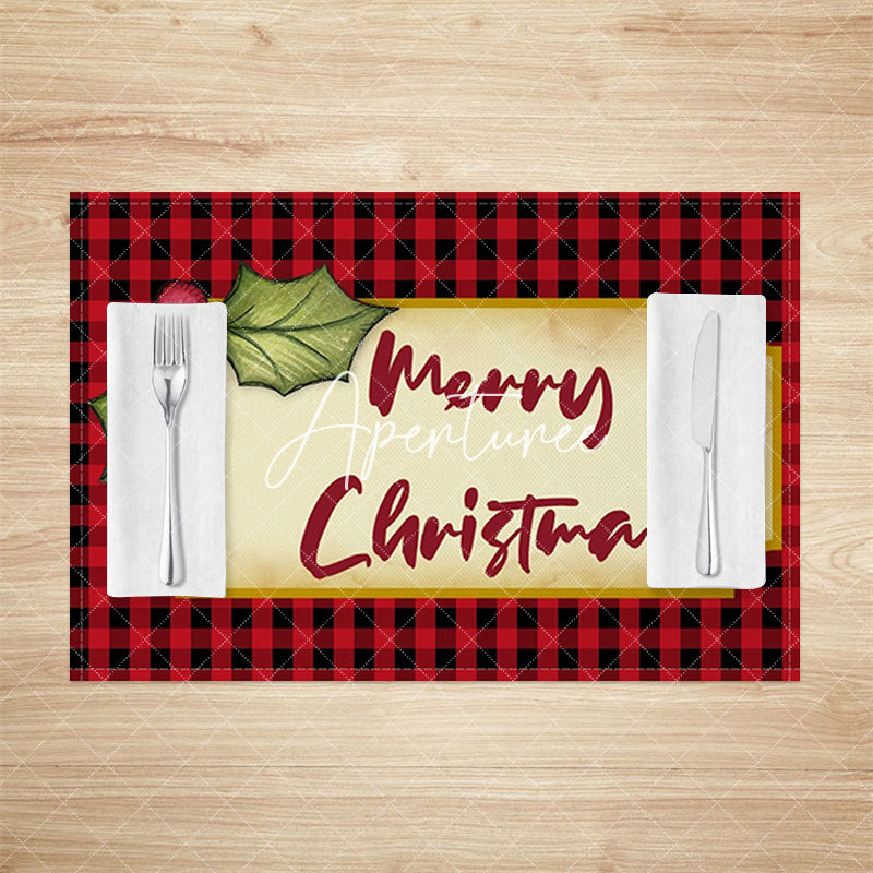 Aperturee - Aperturee Cherry Leaves Red Plaid Christmas Set Of 4 Placemats