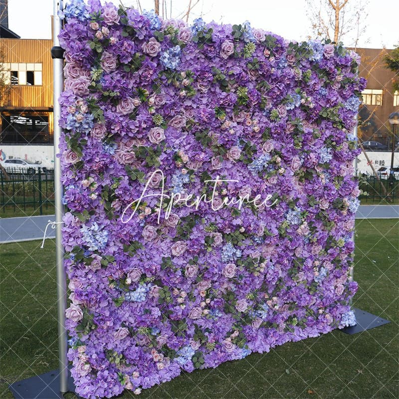 Aperturee - Aperturee Chic Purple Rose Artificial Flower Wall For Wedding