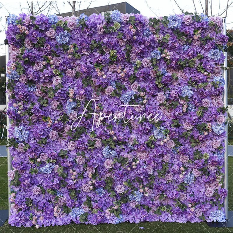 Aperturee - Aperturee Chic Purple Rose Artificial Flower Wall For Wedding