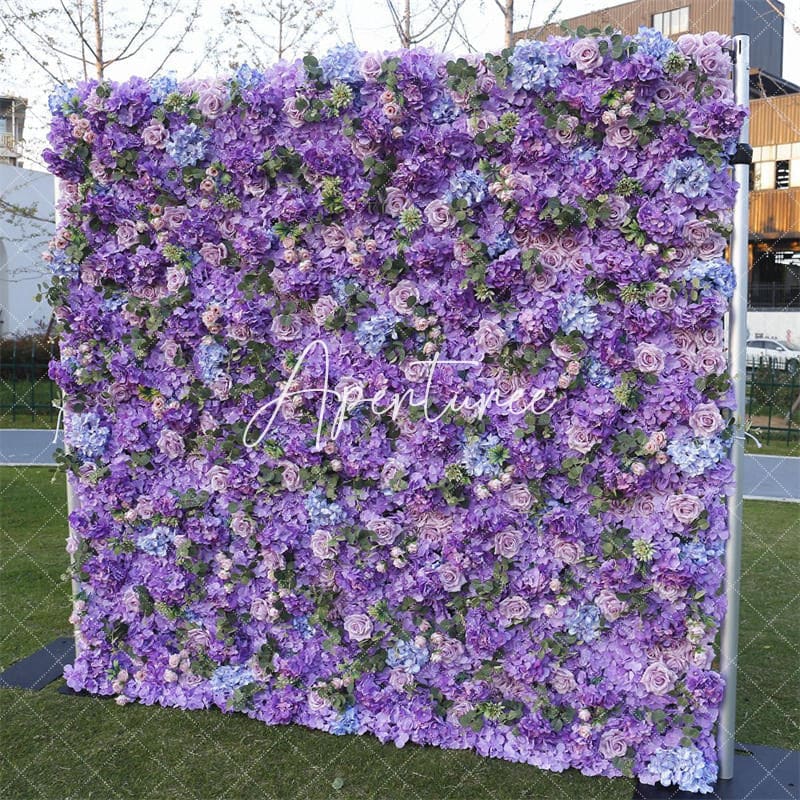 Aperturee - Aperturee Chic Purple Rose Artificial Flower Wall For Wedding