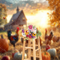 Aperturee - Aperturee Chickens Maple Leaves Pumpkin Autumn Farm Backdrop