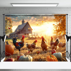 Aperturee - Aperturee Chickens Maple Leaves Pumpkin Autumn Farm Backdrop