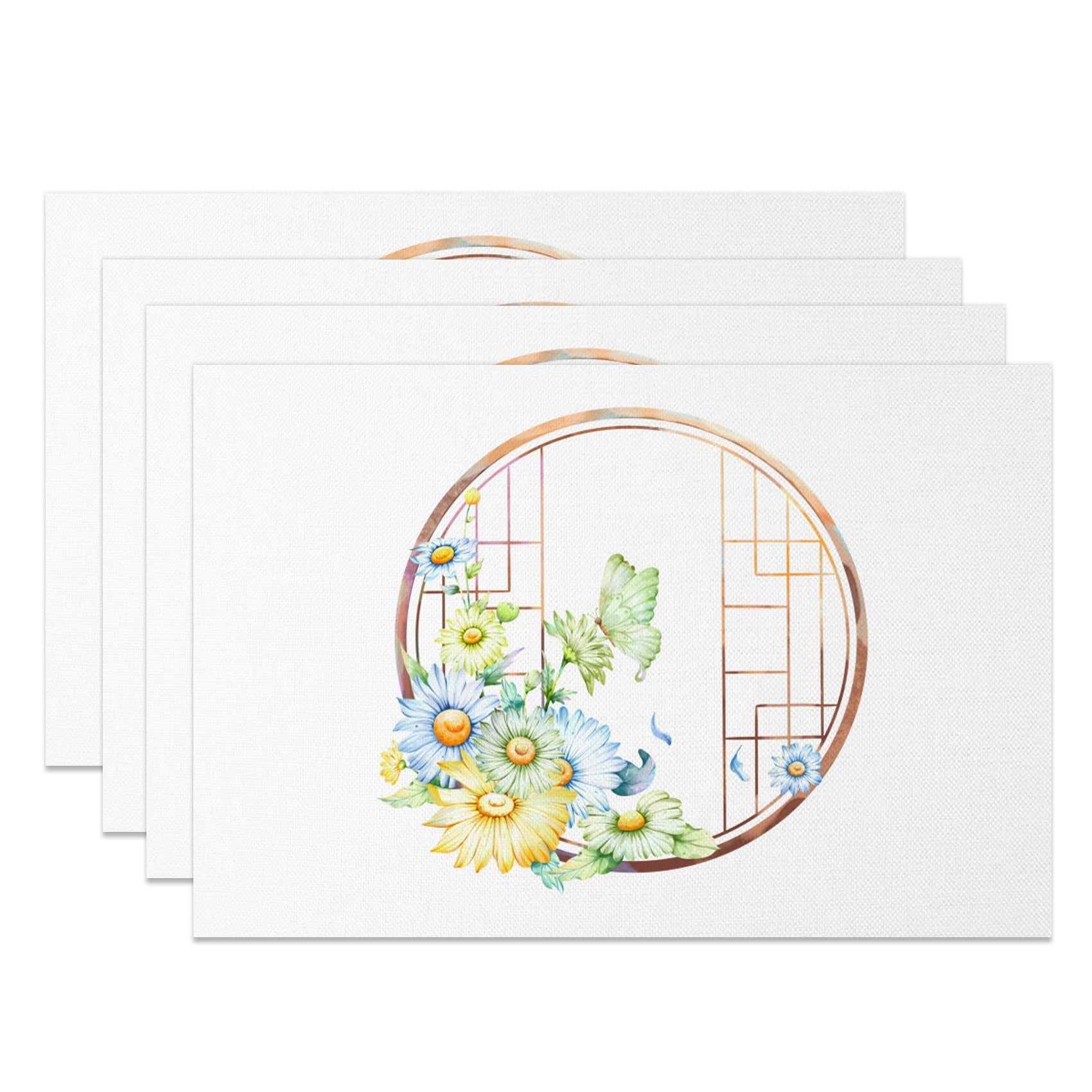 Aperturee - Aperturee Chinese Spring Flowers Window Set Of 4 Placemats