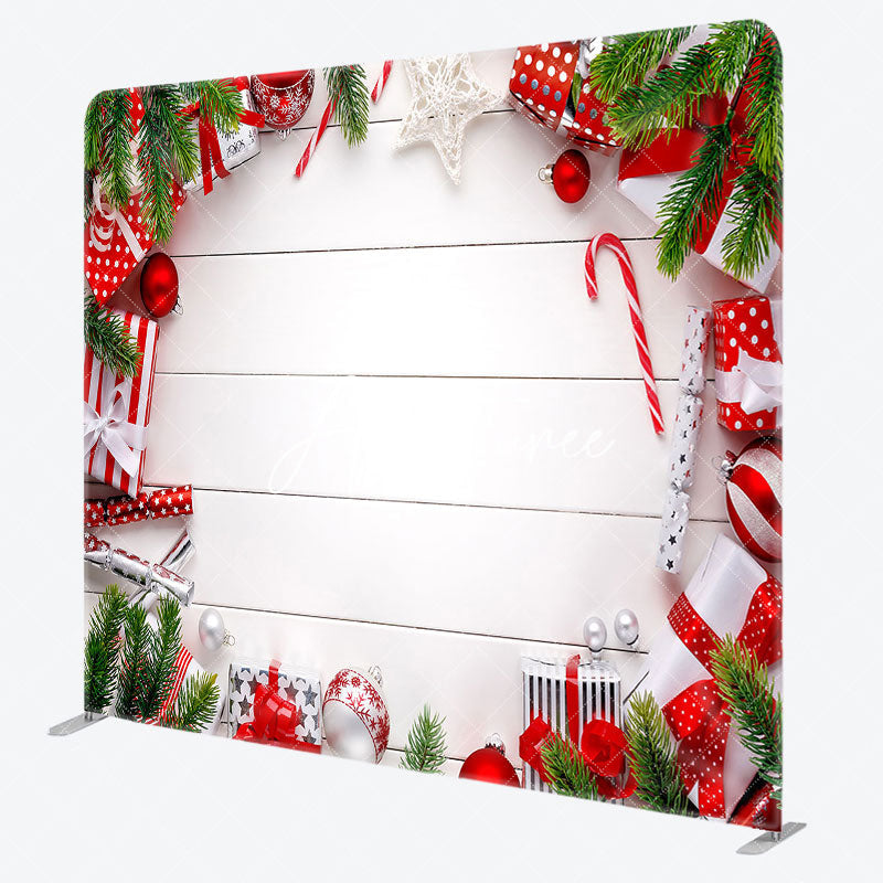 Aperturee - Aperturee Christmas Balls Gifts White Stripe Pillow Case Backdrop