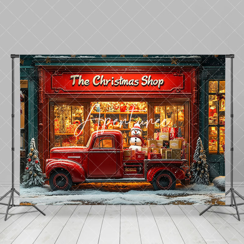 Aperturee - Aperturee Christmas Boutique Red Gift Truck Snowman Backdrop