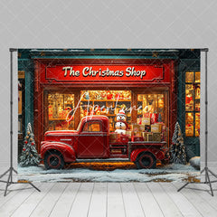 Aperturee - Aperturee Christmas Boutique Red Gift Truck Snowman Backdrop