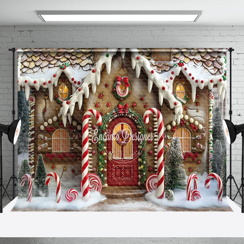 Aperturee - Aperturee Christmas Candy Gingerbread Home Wonderland Backdrop