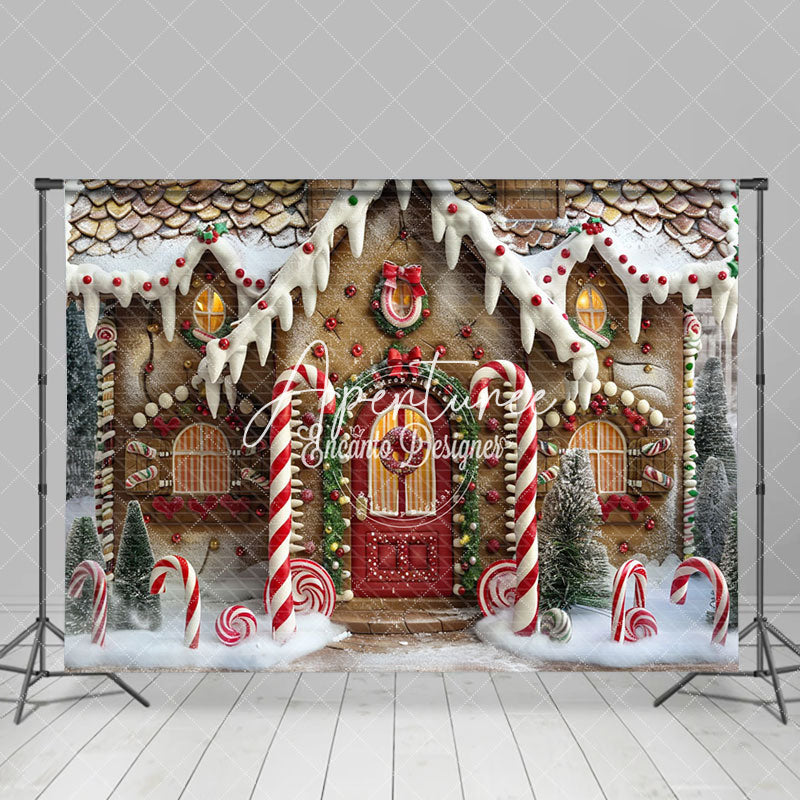 Aperturee - Aperturee Christmas Candy Gingerbread Home Wonderland Backdrop